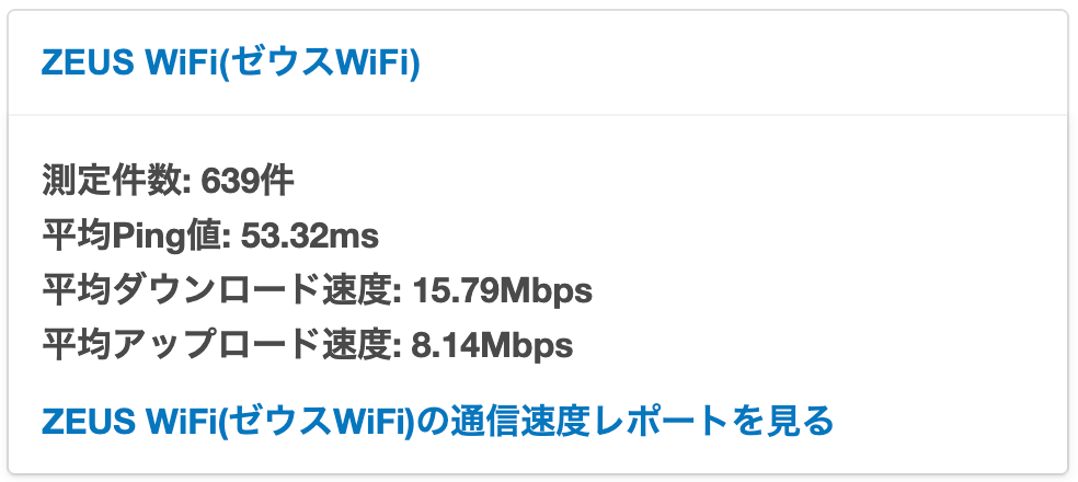 ゼウスWiFiの通信速度（みんなのネット回線速度2021年5月25日取得）