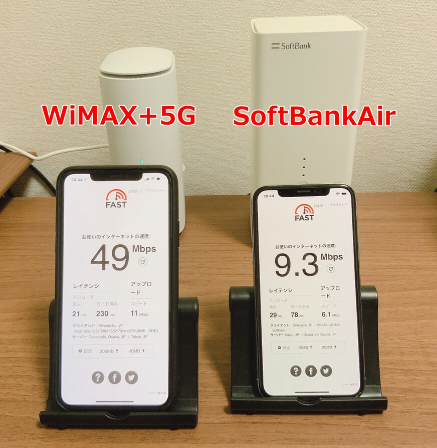 WiMAX+5GとSoftBankAirの速度比較